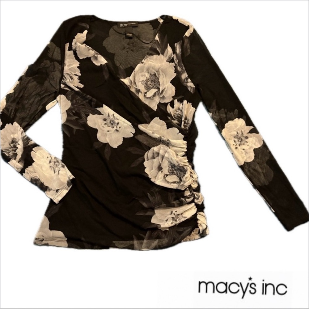 INC Black and White Floral Blouse